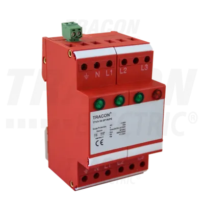 Descarcator de supratens.,AC, cl.3, unitar cu soclul, 3 mod TTV3-10-3P+N/PE 230/400 V, 50 Hz, 5/10 kA (8/20 us), 3P+N/PE