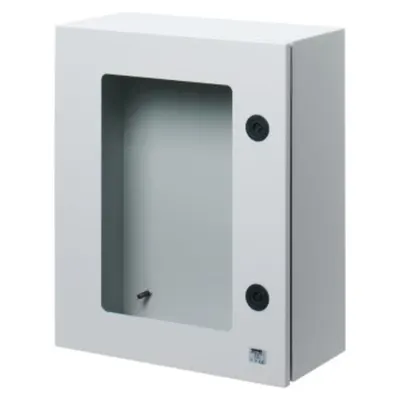 Board in Metal With Blank Door Fitted With Tempered Glass Window and Lock 585x800x300 - Ip55 - Grey Ral 7035