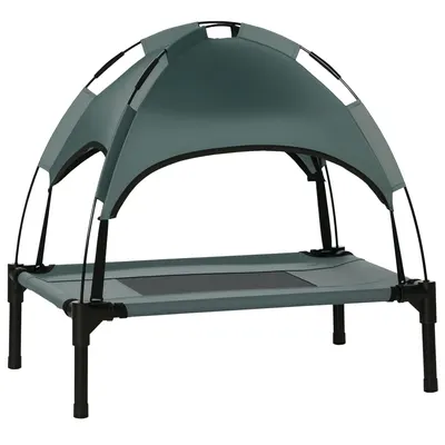 Pat PawHut pentru câini, cu parasol, pat de tabără pentru câini și pisici pe picioare cu material respirabil Oxford, anti-UV, cadru din metal inclus în sacul de transport, loc de dormit exterior pentru pisici 161 x 46 x 61 cm gri negru | Aosom Romania
