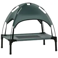 Pat PawHut pentru câini, cu parasol, pat de tabără pentru câini și pisici pe picioare cu material respirabil Oxford, anti-UV, cadru din metal inclus în sacul de transport, loc de dormit exterior pentru pisici 161 x 46 x 61 cm gri negru | Aosom Romania