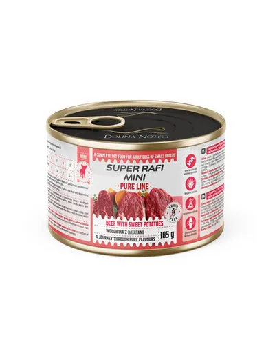 SUPER RAFI Mini Pure Line cu vită și cartof dulce 185 g hrană umedă pentru câini de talie mică