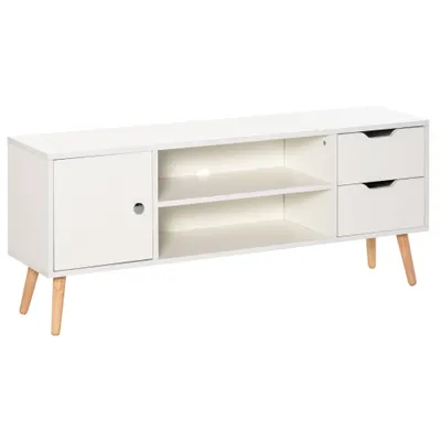 HOMCOM Mobilier Suport TV Modern din Lemn Alb, Mobilier Suport TV de Design pentru TV Max. 42" 120x28x44cm