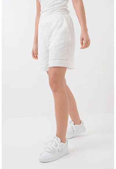 Pantaloni scurti de bumbac cu talie elastica - Alb optic