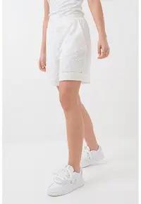Pantaloni scurti de bumbac cu talie elastica - Alb optic