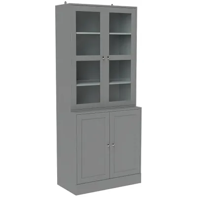 HOMCOM Bibliotecă vitrină, corp de depozitare cu 6 niveluri cu 4 uși dintre care 2 din sticlă securizată, rafturi reglabile, alb | Aosom Romania