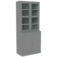 HOMCOM Bibliotecă vitrină, corp de depozitare cu 6 niveluri cu 4 uși dintre care 2 din sticlă securizată, rafturi reglabile, alb | Aosom Romania