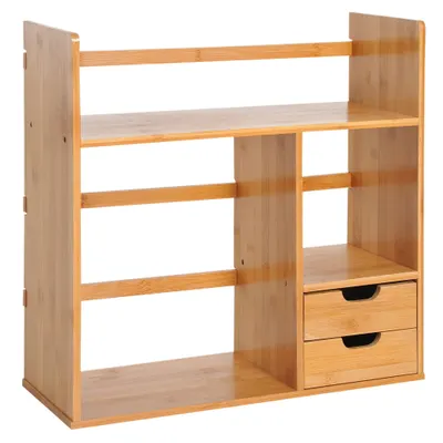 HOMCOM Raft Cărți Birou Bibliotecă Depozitare Organizator Birou Bucătărie Baie Lemn de Bambus Natural | Aosom Romania