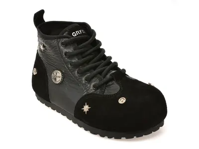 Ghete GRYXX negre, 5K688, din material textil si piele naturala