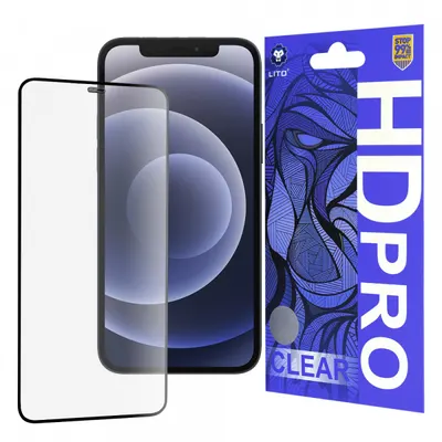 Folie de protectie Ecran Lito HD Pro Clear pentru Apple iPhone 12 / 12 Pro, Sticla Securizata, Full Glue, Neagra