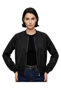 Jacheta bomber cu maneci raglan si perforatii -