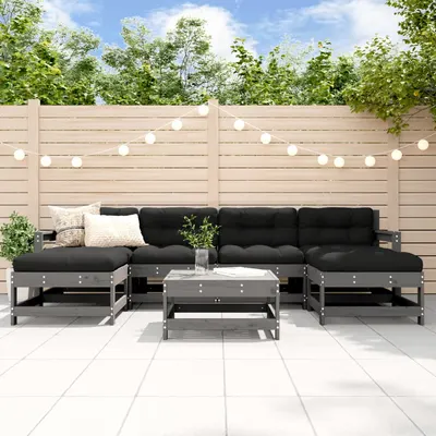 Gossi set mobilier de gradina cu perne, 7 piese, gri, lemn masiv