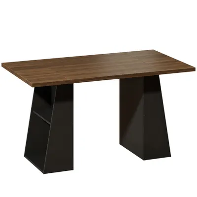 HOMCOM Birou cu 4 polițe deschise, design industrial, 140 cm, Maro-Negru | Aosom Romania