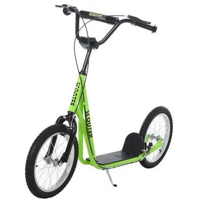 HOMCOM Trotineta copii Scooter Tretroller Cityroller Kickscooter cu înălțime reglabilă Kickboard cu anvelope gonflabile și frână de mână Trotineta copii Pliabilă de la 5 ani 16 inch Verde 139 x 58 x 90-96 cm | Aosom Romania