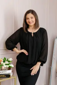 Bluza eleganta dama Sheila din voal cu captuseala - Negru