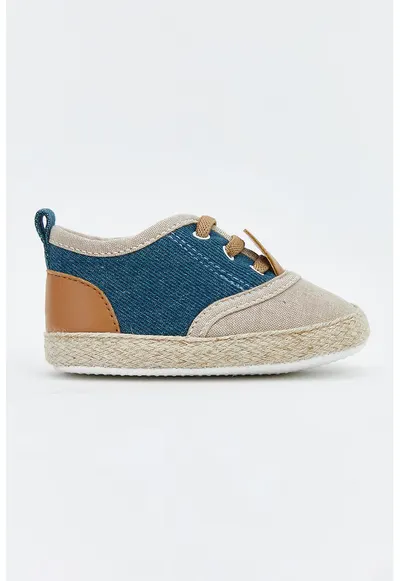 Pantofi crib din denim cu garnituri din piele ecologica - Maro taupe deschis/Albastru inchis melange