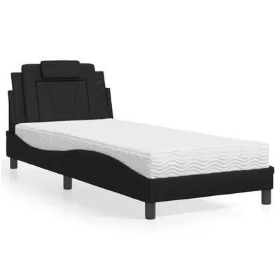 vidaXL Pat, Viana, cu saltea, negru, 90x200 cm, piele ecologică