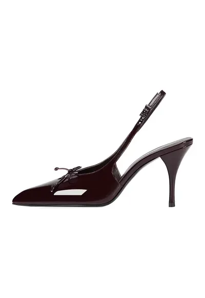 Pantofi slingback din piele cu funde - Maro cognac