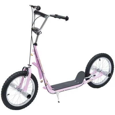 HOMCOM Trotinetă patinete Mari Roți pneumatice Ø 41 cm cu pegs Roz | Aosom Romania