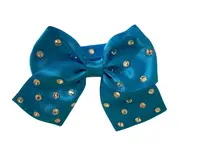 Zgarda ecopiele lacuita, turcoaz, accesorizata cu fundita din satin si cristale Swarovski, 20 cm