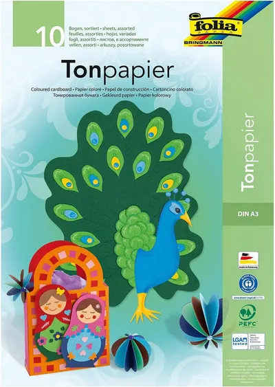 Hârtie colorată Folia - A3, 10 culori