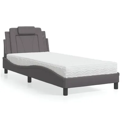 vidaXL Pat, Viana, cu saltea, gri, 90x190 cm, piele ecologică