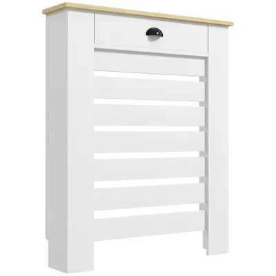 HOMCOM Capac pentru calorifer mască pentru calorifer grilă cu lame orizontale cu 2 sertare din lemn 78l x 19P x 95,5H cm alb | Aosom Romania