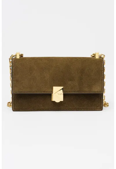 Geanta crossbody din piele intoarsa - Verde padure