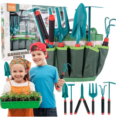 Set de gradinarit pentru copii, Malplay, cu manusi, stropitoare si unelte specifice incluse