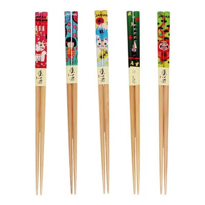 Set de bețe chinezești în culoare naturală din lemn 5 buc. Wagara – Rex London