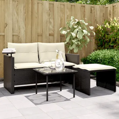 Gossi set mobilier de gradina cu perne, 3 piese, negru, poliratan