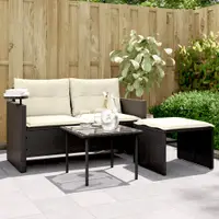 Gossi set mobilier de gradina cu perne, 3 piese, negru, poliratan