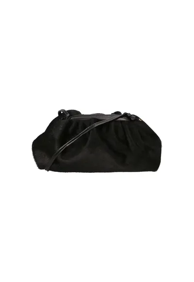 Geanta de piele cu par scurt cu bareta 23931 - Negru