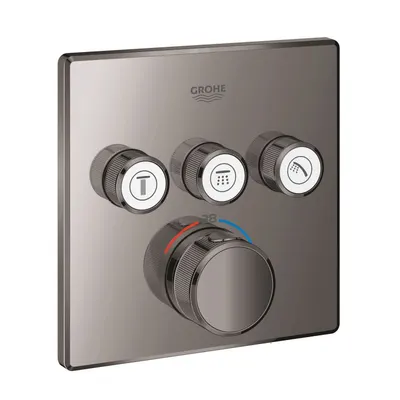 Unitate comanda dus Grohe Grohtherm SmartControl Cube 29126A00, 1/2 inch, aparent, 3 iesiri, termostat, Push&Turn, necesita set fixare, lucios, Hard Graphite