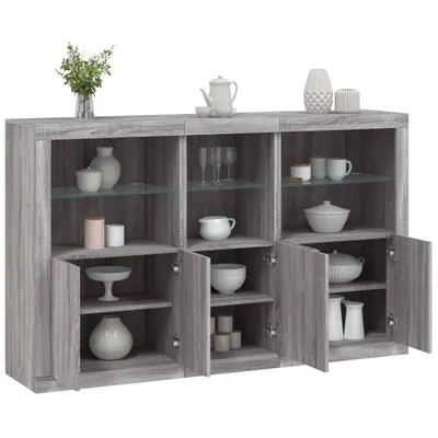 vidaXL Servantă cu lumini LED, gri sonoma, 162x37x100 cm