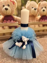 Lumanare Botez Voal Ursulet - Bleu 2