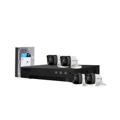 Sistem supraveghere exterior cu HDD 1TB HikVision, 4 camere, 5 MP, IR 30 m, 2.8 mm