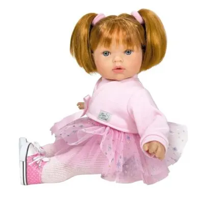 Papusa Nines DOnil, Tita Star, cu sunete, cu parul roscat, cu rochie roz, cu miros de vanilie, 45 cm
