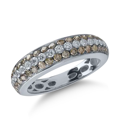 Inel semi eternity din aur alb cu diamante maro de 0.63ct si diamante transparente de 0.32ct