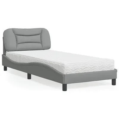 vidaXL Pat cu saltea, Hvar, gri deschis, 90x190 cm, textil