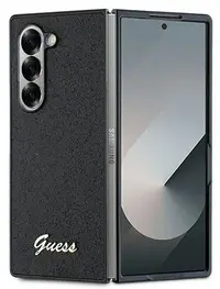 Husă Guess - Glitter Flakes Metal Logo, Galaxy Z Fold 6, negru
