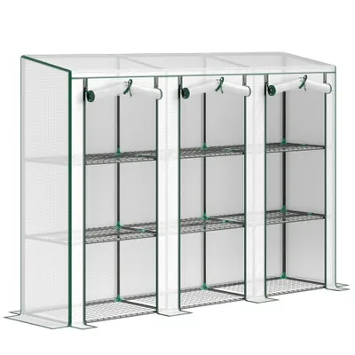 Outsunny Seră de grădină cu rafturi pe 3 niveluri seră pentru balcon 3 uși rulabile cu fermoar 215 x 46 x 151 cm alb | Aosom Romania