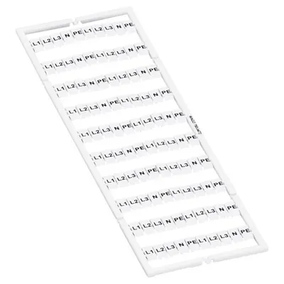 WMB marking card; as card; MARKED; L1, L2, L3, N, PE, L1, L2, L3, N, PE (10x); stretchable 5 - 5.2 mm; Horizontal marking; snap-on type; white
