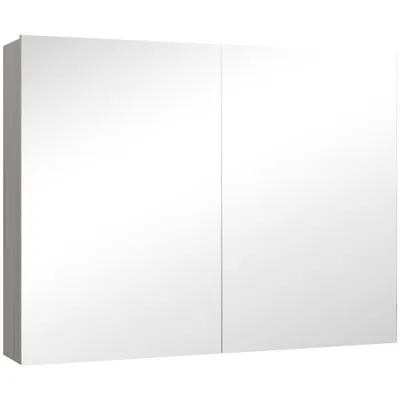 HOMCOM Dulap suspendat pentru baie cu oglindă, mobilier de baie, uși duble și rafturi reglabile, 80x15x60cm, gri | Aosom Romania
