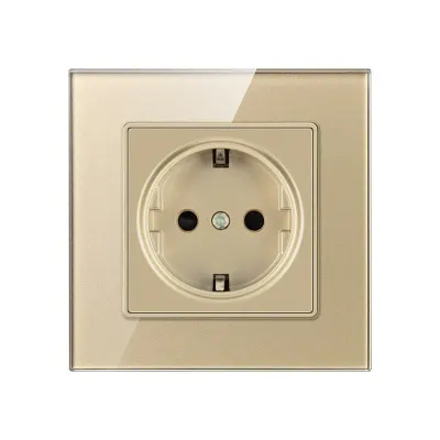 Priza Techstar® Crystal TS1, Sticla Securizata, Simpla, Culoare Auriu Sandcastle, 16A