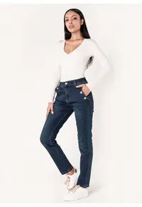 Blugi dama mom fit albastru inchis P216 M10 17947 - Albastru inchis