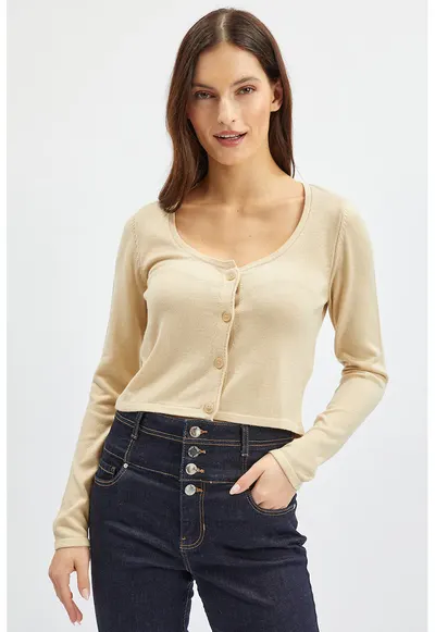 Cardigan crop cu decolteu adanc - Bej