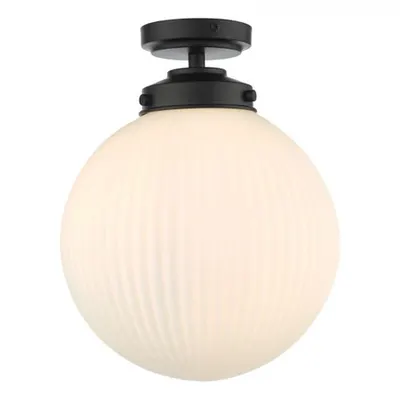 Plafoniera Alrik Bathroom Flush Matt Black Opal Glass IP44