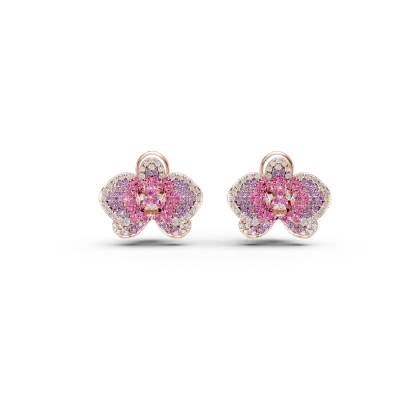 Cercei floare din aur roz cu safire roz de 2.2ct si diamante de 0.55ct