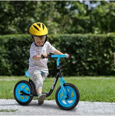 Bicicleta de echilibru pentru copii Malplay blackblue, cadru otel, roti 12 inch, saua si ghidonul reglabile pe inaltime
