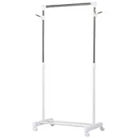 HOMCOM Suport de Haine din Oțel Inoxidabil, Reglabil pe Înălțime cu Bază de Depozitare și 4 Roți, 68,5x42x87-145 cm, Alb și Argintiu | Aosom Romania
